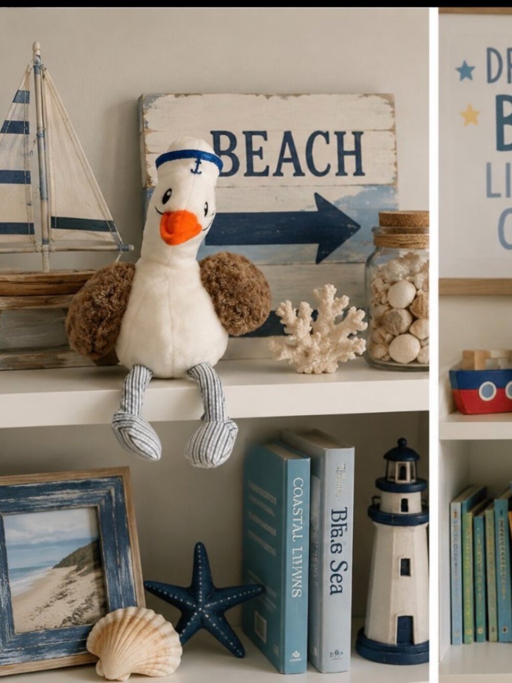 COPY - Seagull Plush THE PREPPY PELICAN Sailor Hat Smiling Sitting Nautical